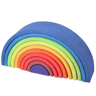 Il blocchetto di legno d'impilamento pastello incurvato dell'arcobaleno 12pcs ha messo 38.5cm