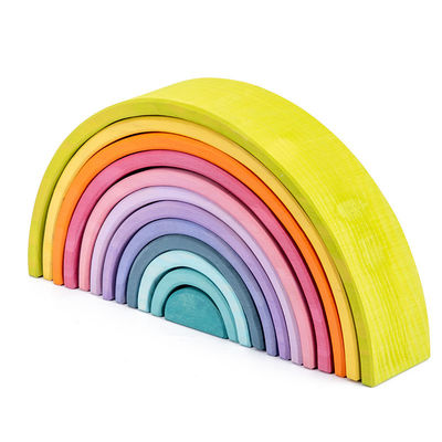 Il blocchetto di legno d'impilamento pastello incurvato dell'arcobaleno 12pcs ha messo 38.5cm