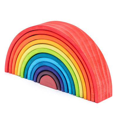 Il blocchetto di legno d'impilamento pastello incurvato dell'arcobaleno 12pcs ha messo 38.5cm