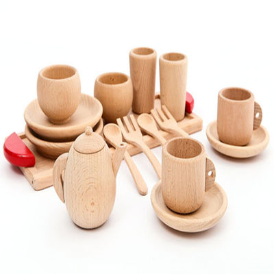 Stoviglie di legno dei bambini ISO9001 dei vasi e delle pentole del gioco di ora del the del vaso