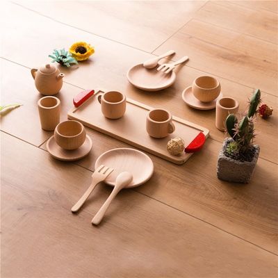 Stoviglie di legno dei bambini ISO9001 dei vasi e delle pentole del gioco di ora del the del vaso