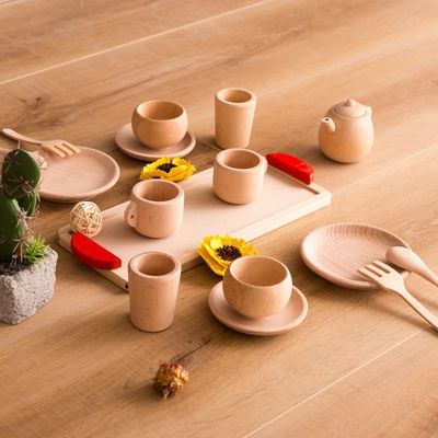 Stoviglie di legno dei bambini ISO9001 dei vasi e delle pentole del gioco di ora del the del vaso