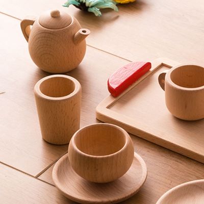 Stoviglie di legno dei bambini ISO9001 dei vasi e delle pentole del gioco di ora del the del vaso