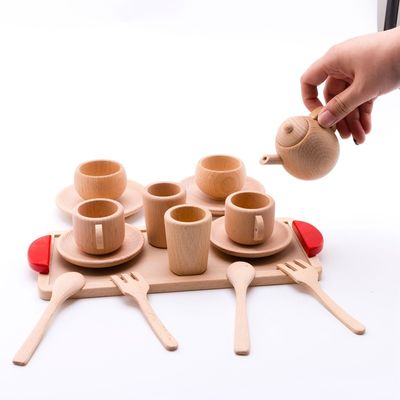 Stoviglie di legno dei bambini ISO9001 dei vasi e delle pentole del gioco di ora del the del vaso