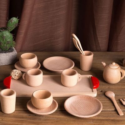 Stoviglie di legno dei bambini ISO9001 dei vasi e delle pentole del gioco di ora del the del vaso