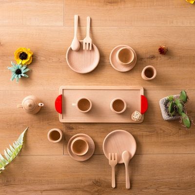 Stoviglie di legno dei bambini ISO9001 dei vasi e delle pentole del gioco di ora del the del vaso