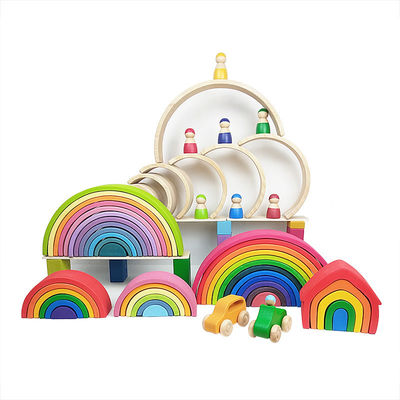 Arcobaleno di legno 7cm educativo dei giocattoli dei blocchetti di 35cm che impila i blocchi