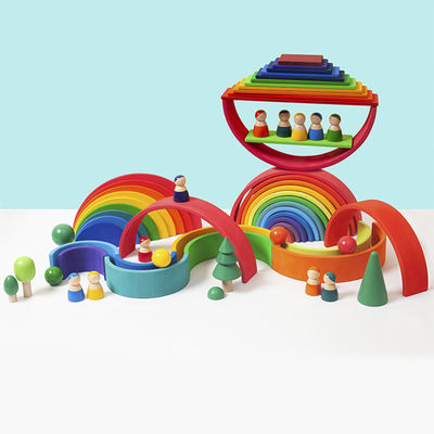 Arcobaleno di legno 7cm educativo dei giocattoli dei blocchetti di 35cm che impila i blocchi