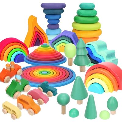 Impilatore di Montessori Wave Forest Stacker Tower Rainbow Toy