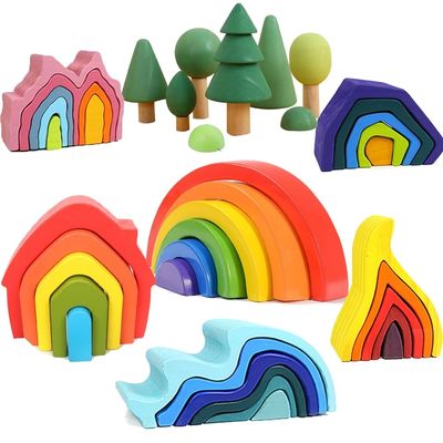 Impilatore di Montessori Wave Forest Stacker Tower Rainbow Toy