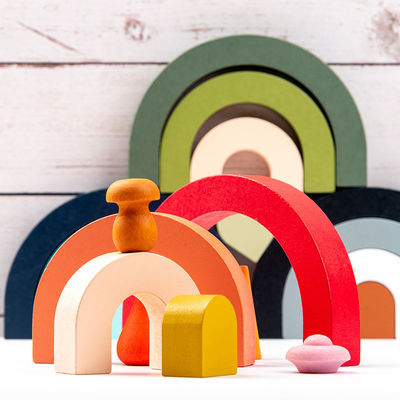 pastello d'impilamento di legno dell'arcobaleno dell'impilatore di legno dell'arcobaleno edificio di 3D Jenga