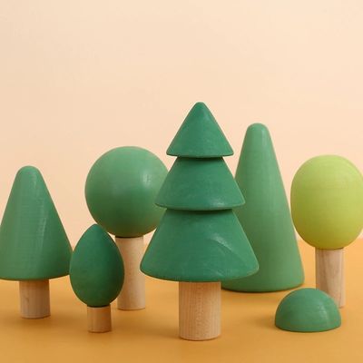 Blocchetti di legno non tossici dell'arcobaleno 7cm Forest Trees Wooden Tree Blocks