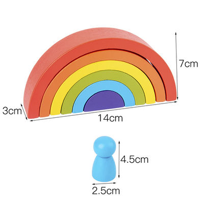 Sette impilatore di legno Toy Jengle Arched dell'arcobaleno di colore 13.5cm