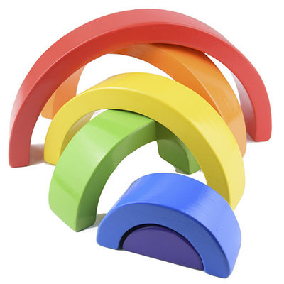 Sette impilatore di legno Toy Jengle Arched dell'arcobaleno di colore 13.5cm