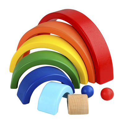 Sette impilatore di legno Toy Jengle Arched dell'arcobaleno di colore 13.5cm
