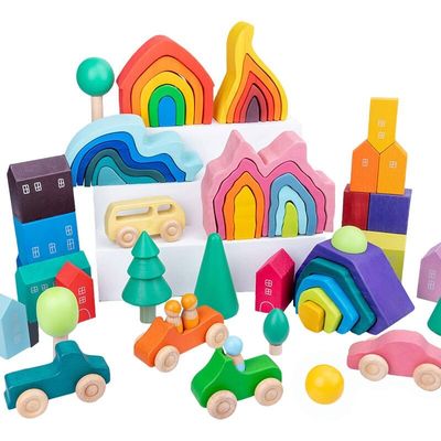 La roccia di legno di Coral Earth Wooden Blocks Toys ha messo il giocattolo di legno naturale d'equilibratura dei blocchi