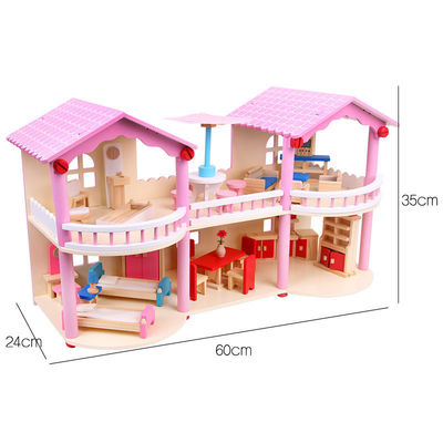 tradizionale rosa di 24cm Mini Wooden Doll House Toys colorato