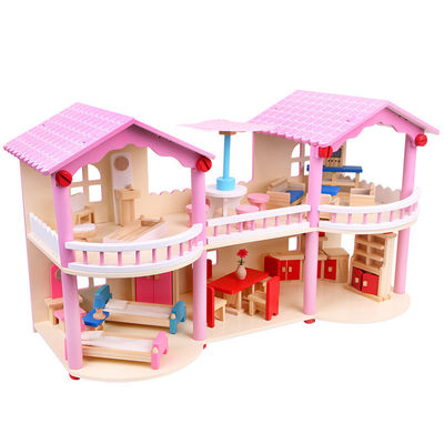 tradizionale rosa di 24cm Mini Wooden Doll House Toys colorato