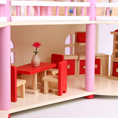 tradizionale rosa di 24cm Mini Wooden Doll House Toys colorato