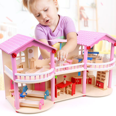 tradizionale rosa di 24cm Mini Wooden Doll House Toys colorato