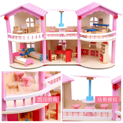 tradizionale rosa di 24cm Mini Wooden Doll House Toys colorato