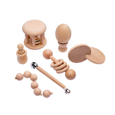 Il grafico crepita 7Pc Teether di legno per l'anello mettente i denti di legno del bambino