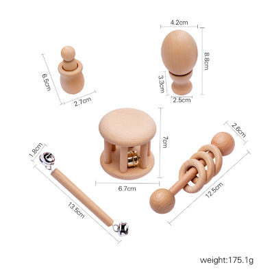Il grafico crepita 7Pc Teether di legno per l'anello mettente i denti di legno del bambino