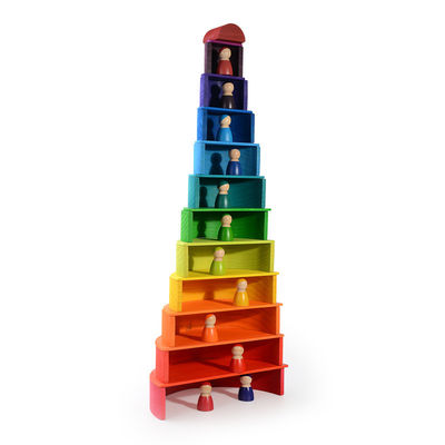 Scultura di legno naturale del laser del bambino dell'impilatore dell'arcobaleno del gioco 60cm