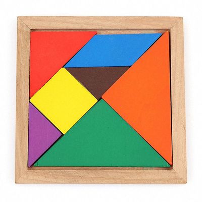 Il bambino di legno del quadrato 11cm Montessori gioca un puzzle di 7 pezzi
