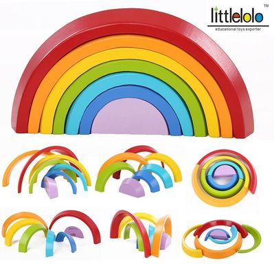 Particelle elementari di legno Toy Nesting Rainbow Block Set del ponte del bambino 15cm
