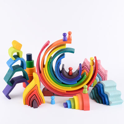 Particelle elementari di legno Toy Nesting Rainbow Block Set del ponte del bambino 15cm