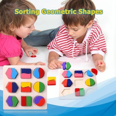 Ordinando il bambino di legno di Montessori gioca la scuola materna di legno geometrica dei blocchi 15cm