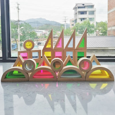 Arcobaleno pastello dell'impilatore di legno dell'arcobaleno dei bambini 8.66in che impila giocattolo