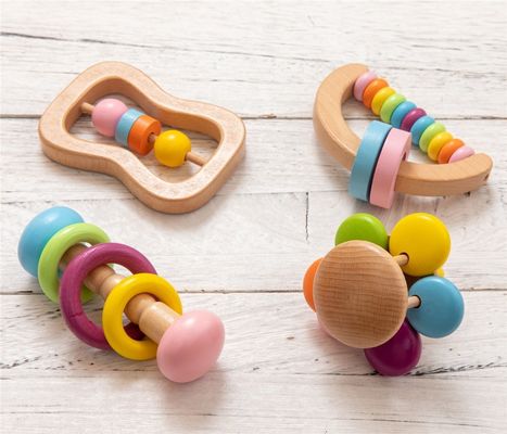 Grado di legno mettere i denti Toy Wooden Rattle Teether Food di Soother 11.6cm di crepitio