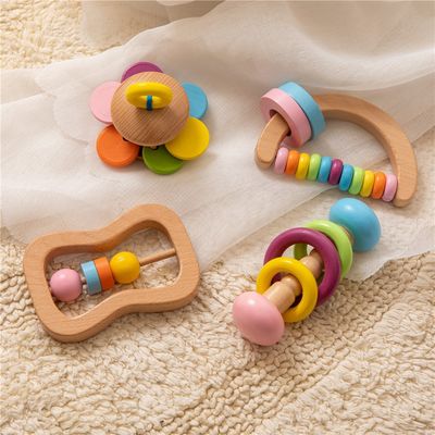 Grado di legno mettere i denti Toy Wooden Rattle Teether Food di Soother 11.6cm di crepitio