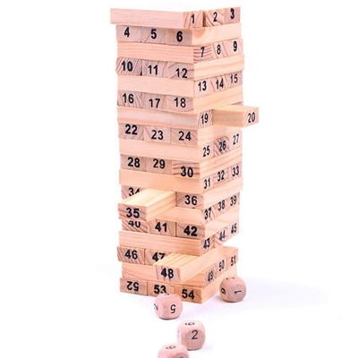 La torre di ruzzolamento di legno impilata di 54 dei pezzi bambini di Digital marrone chiaro