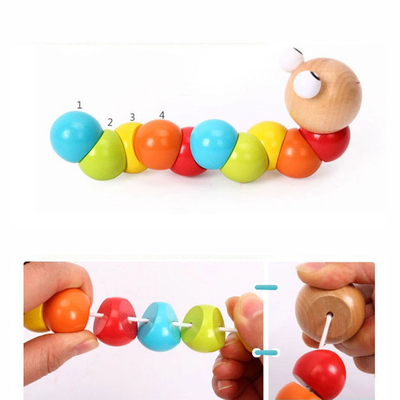 Sedere variopinte di Caterpillar dei nuovi dell'arcobaleno del verme di torsione del burattino di cognizione di divertimento dei giocattoli di forma bambini di legno variabili educativi dei blocchetti