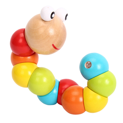 Sedere variopinte di Caterpillar dei nuovi dell'arcobaleno del verme di torsione del burattino di cognizione di divertimento dei giocattoli di forma bambini di legno variabili educativi dei blocchetti