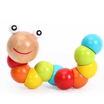 Sedere variopinte di Caterpillar dei nuovi dell'arcobaleno del verme di torsione del burattino di cognizione di divertimento dei giocattoli di forma bambini di legno variabili educativi dei blocchetti