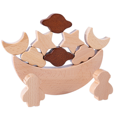 La luna di legno delle stelle dei blocchetti dei giocattoli educativi dei bambini di Montessori ha impilato il contro di legno di Toy Diy Baby Balance Training dei blocchi