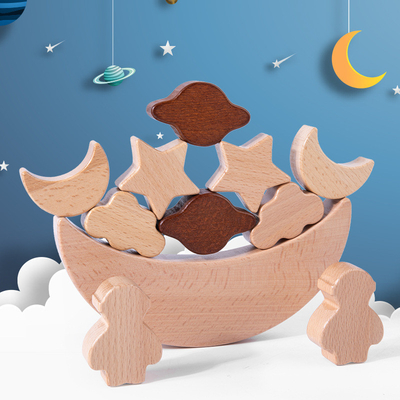 La luna di legno delle stelle dei blocchetti dei giocattoli educativi dei bambini di Montessori ha impilato il contro di legno di Toy Diy Baby Balance Training dei blocchi