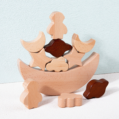La luna di legno delle stelle dei blocchetti dei giocattoli educativi dei bambini di Montessori ha impilato il contro di legno di Toy Diy Baby Balance Training dei blocchi
