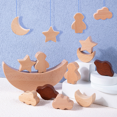 La luna di legno delle stelle dei blocchetti dei giocattoli educativi dei bambini di Montessori ha impilato il contro di legno di Toy Diy Baby Balance Training dei blocchi