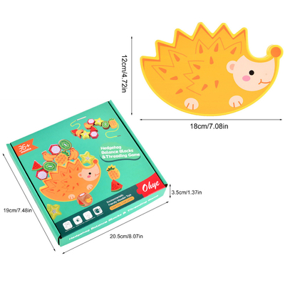 La frutta animale d'impilamento di legno dell'istrice del fumetto dei giocattoli della particella elementare dell'equilibrio blocca i giocattoli di Montessori dei giochi dell'equilibrio