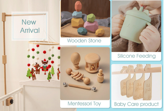4 pc/bambini dell'insieme gioca il regalo neonato musicale di Teether di crepitio di legno naturale