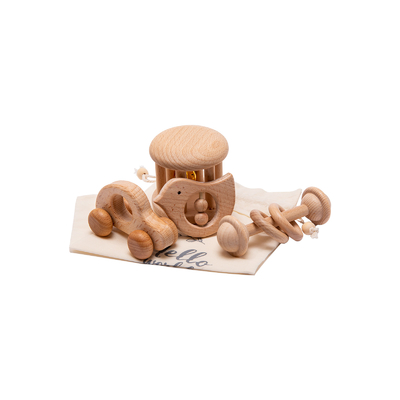 4 pc/bambini dell'insieme gioca il regalo neonato musicale di Teether di crepitio di legno naturale