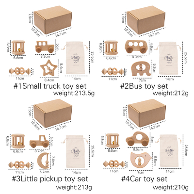 4 pc/bambini dell'insieme gioca il regalo neonato musicale di Teether di crepitio di legno naturale