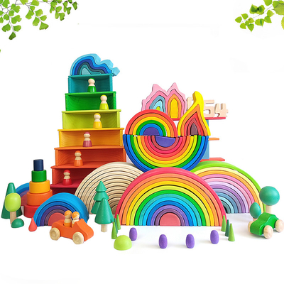 Particelle elementari di legno dell'arcobaleno dei giocattoli di DIY 3D grandi per i bambini dei bambini