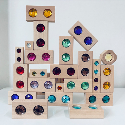 La grande via Gem Blocks Kids Transparent Windows di legno di colore blocca il bambino acrilico dei blocchetti dei cubi dei mattoni del gioco X che impila T