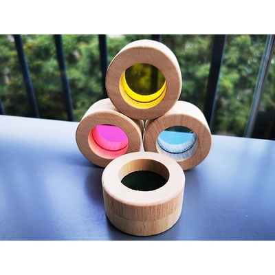 Legno di gomma solido di legno di Montessori Toy Sensory Rainbow Mirror Blocks dei bambini che impila l'impilatore acrilico di Buliding educativo